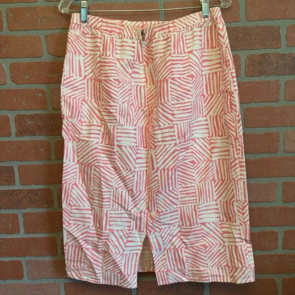 Vintage Maggy London Women's 2 pc. Top Skirt Set Pink Size 14 Linen Short Sleeve - Picture 7 of 11